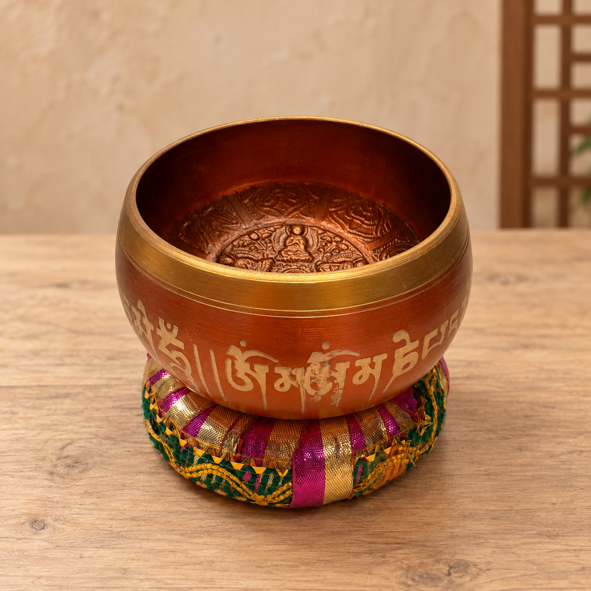 Engraved Red Tibetan Singing Bowl – Medium Size