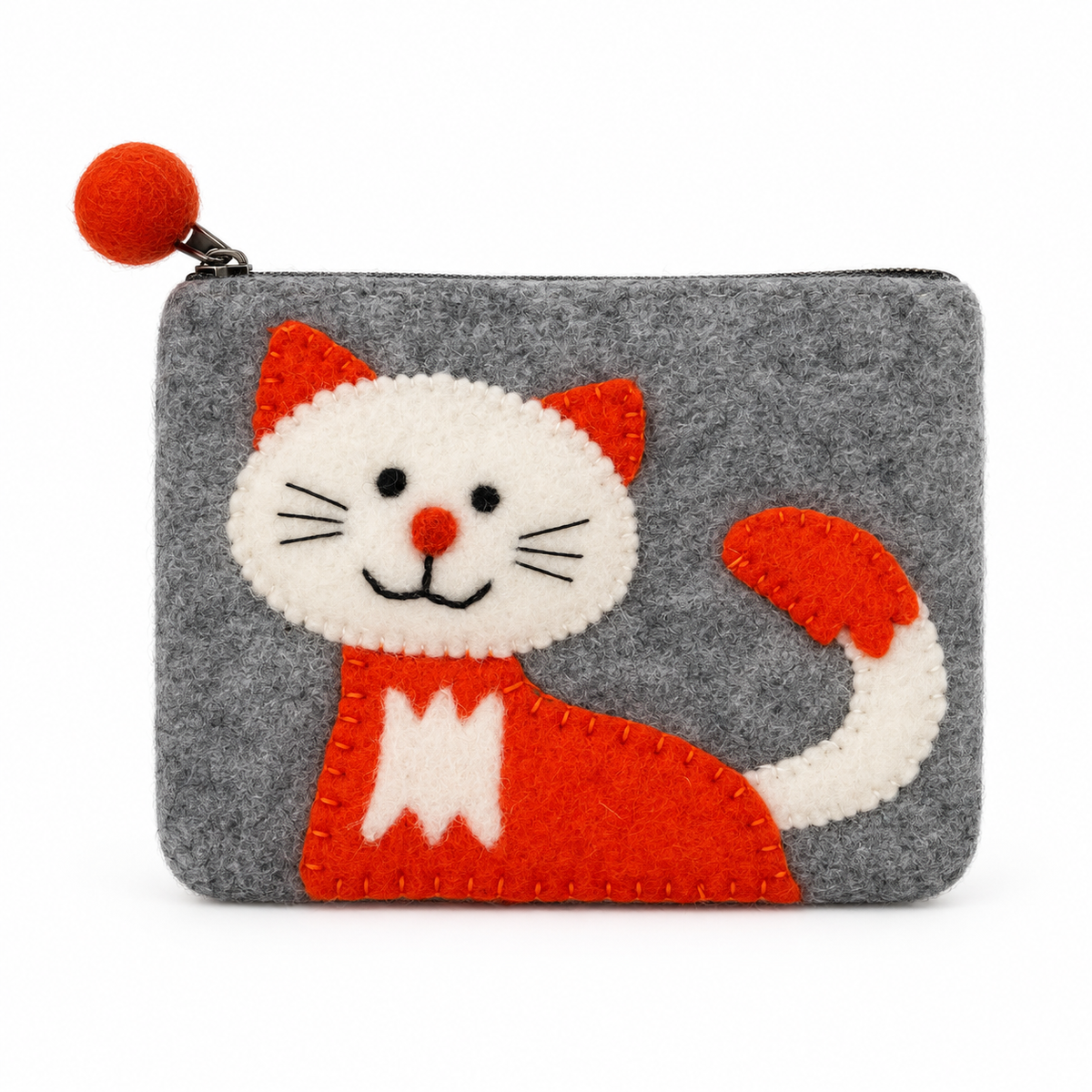 Orange Cat Felt Zipper