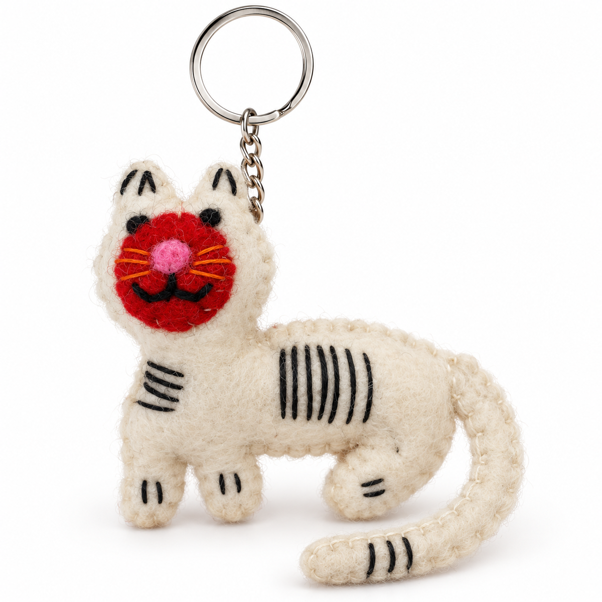 Snowy Cat Felt Keychain