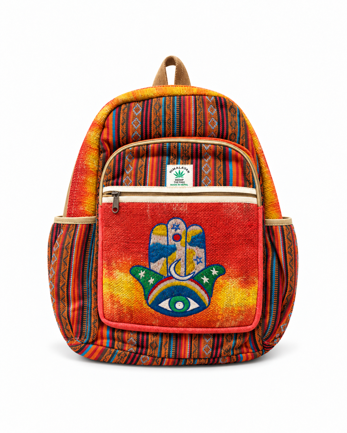 Sunset Hamsa – Orange Hemp Backpack