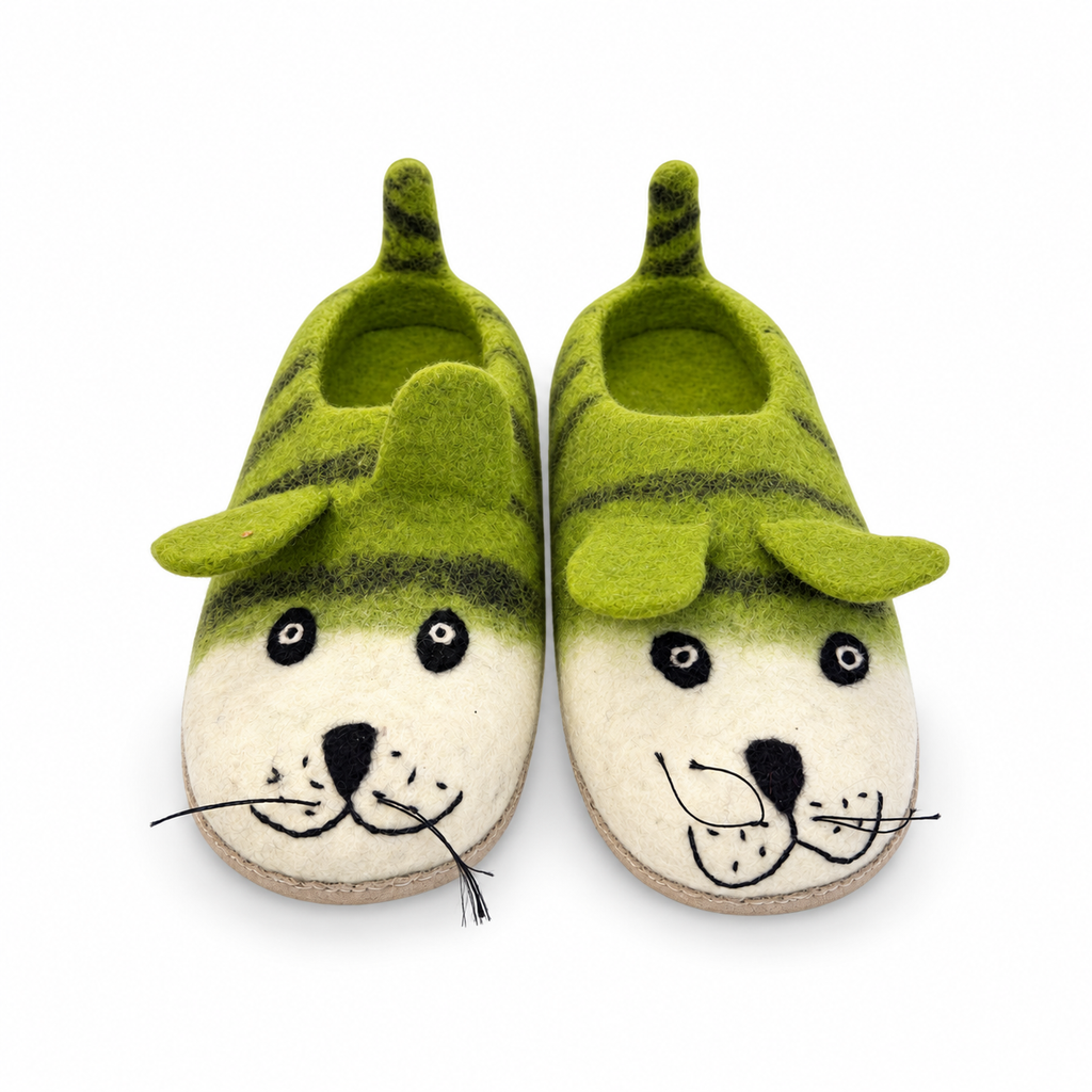 Felt Green Mouse Slippers